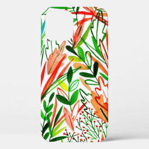 Watercolor seamless pattern with exotic leaves and iPhone 12 case