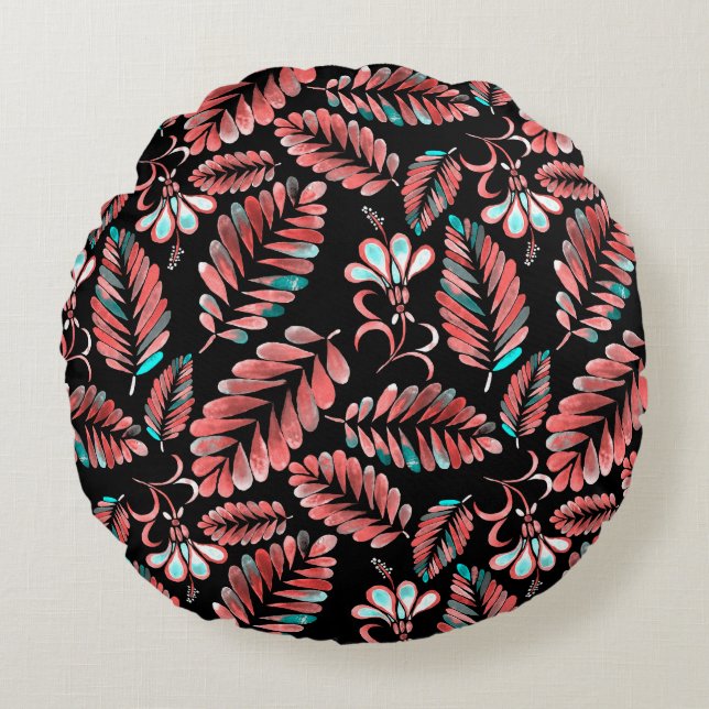 Watercolor seamless pattern with flower background round cushion (Front)