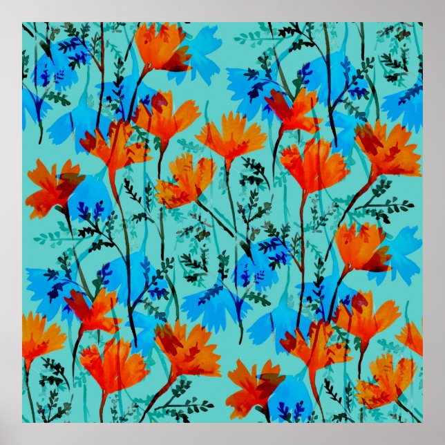 Watercolor seamless pattern with hand drawn simple poster (Front)