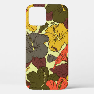 Watercolor seamless pattern with hibiscus flowers iPhone 12 case