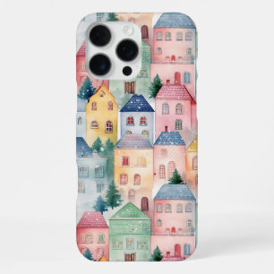 Watercolor seamless pattern with houses iPhone 16 pro max case
