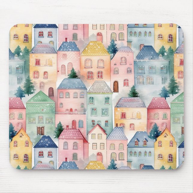 Watercolor seamless pattern with houses  mouse pad (Front)