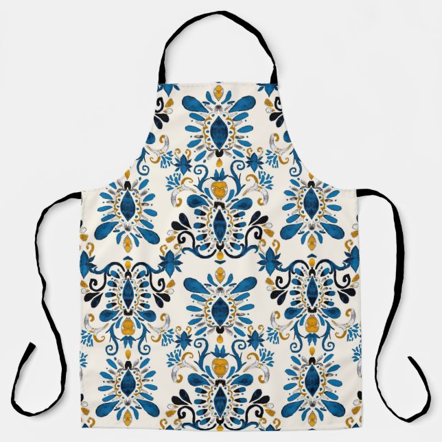 Watercolor seamless pattern with ikat. Tie dye wat Apron (Front)