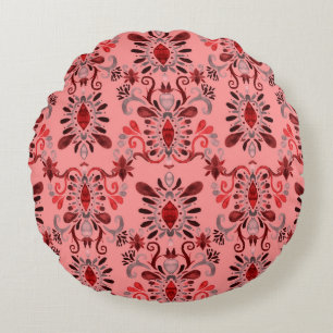 Watercolor seamless pattern with ikat. Tie dye wat Round Cushion