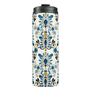 Watercolor seamless pattern with ikat. Tie dye wat Thermal Tumbler