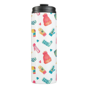 Watercolor seamless pattern with knitted warm clo thermal tumbler