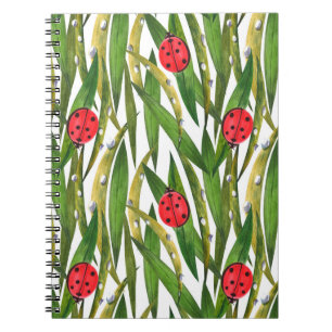 Watercolor seamless pattern with ladybugs. Against Notebook
