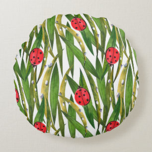 Watercolor seamless pattern with ladybugs. Against Round Cushion