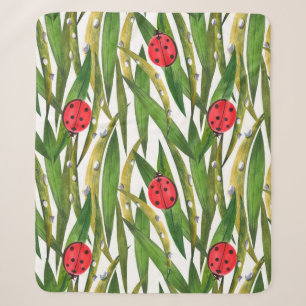 Watercolor seamless pattern with ladybugs. Against Sherpa Blanket