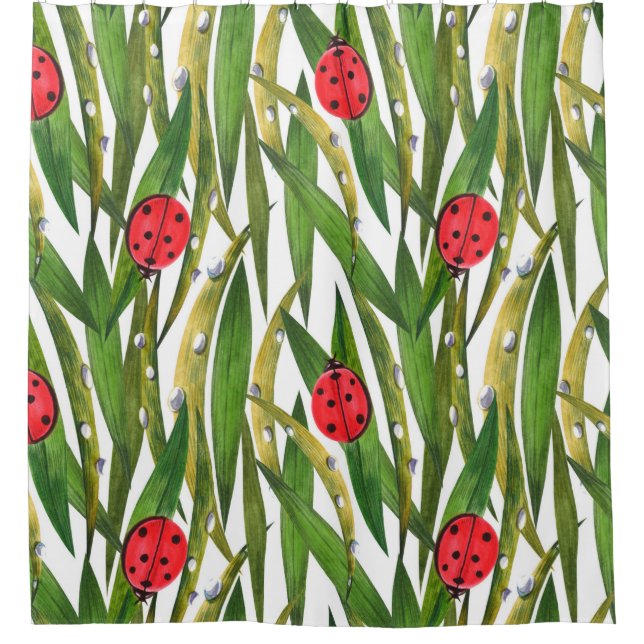 Watercolor seamless pattern with ladybugs. Against Shower Curtain (Front)