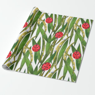 Watercolor seamless pattern with ladybugs. Against Wrapping Paper