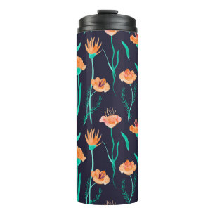 Watercolor seamless pattern with leaves and fantas thermal tumbler