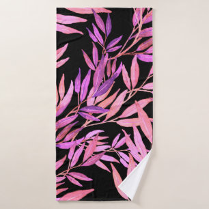 Watercolor seamless pattern with leaves. Bright su Bath Towel