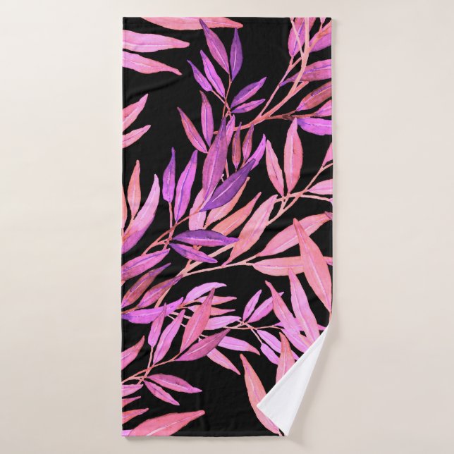 Watercolor seamless pattern with leaves. Bright su Bath Towel (Bath Towel)