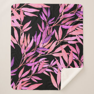 Watercolor seamless pattern with leaves. Bright su Sherpa Blanket