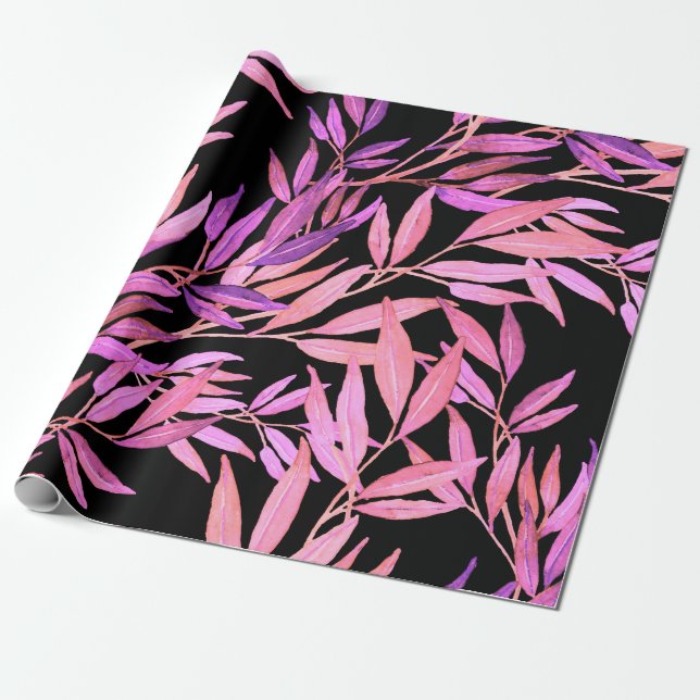 Watercolor seamless pattern with leaves. Bright su Wrapping Paper (Unrolled)