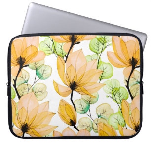 Watercolor seamless pattern with magnolia flowers  laptop sleeve