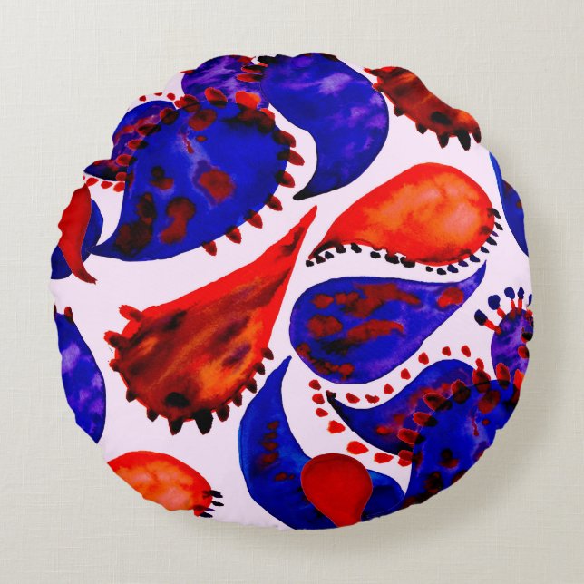 Watercolor seamless pattern with paisley. Abstract Round Cushion (Front)