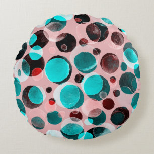 Watercolor seamless pattern with polka dots round cushion
