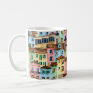 Watercolor seamless pattern with Portugal houses a Coffee Mug