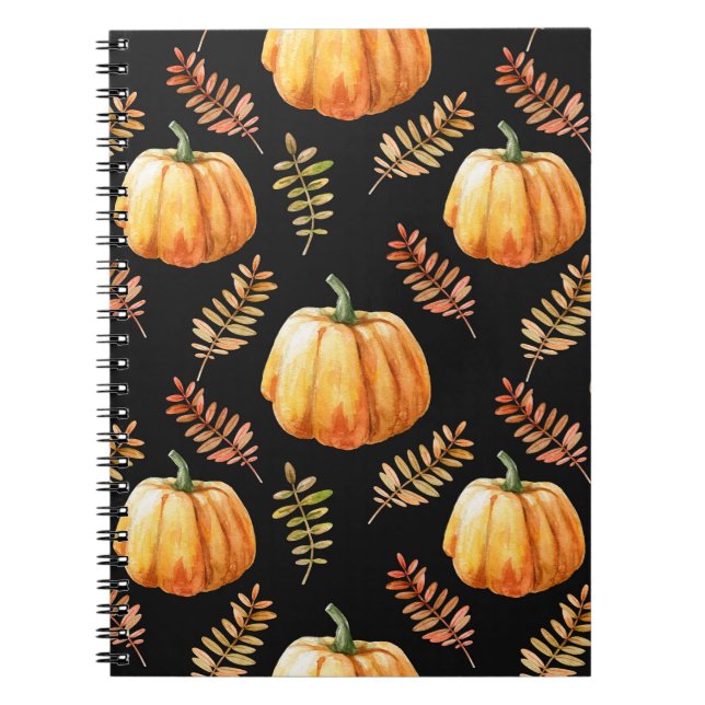 Watercolor seamless pattern with pumpkin notebook (Front)