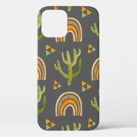 Watercolor seamless pattern with rainbow and cactu