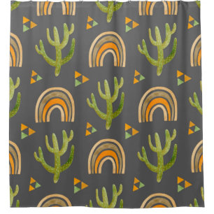 Watercolor seamless pattern with rainbow and cactu shower curtain