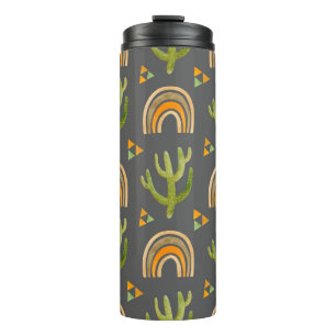 Watercolor seamless pattern with rainbow and cactu thermal tumbler