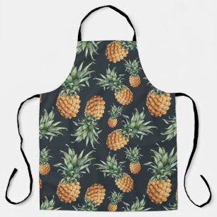 Watercolor seamless pattern with ripe pineapple. H Apron
