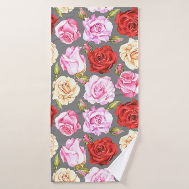 Watercolor seamless pattern with roses. Seamless w Bath Towel (Bath Towel)