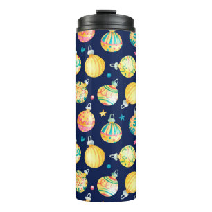 Watercolor seamless pattern with shining gold Chri Thermal Tumbler