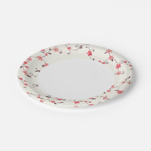 Watercolor seamless pattern with styled spring paper plate