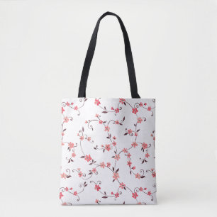 Watercolor seamless pattern with styled spring tote bag