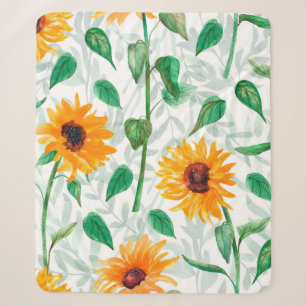 Watercolor seamless pattern with sunflowers sherpa blanket