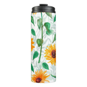 Watercolor seamless pattern with sunflowers thermal tumbler
