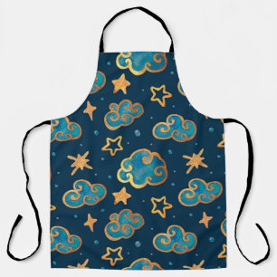 Watercolor seamless pattern with the moon, stars, apron