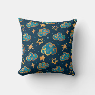 Watercolor seamless pattern with the moon, stars, cushion