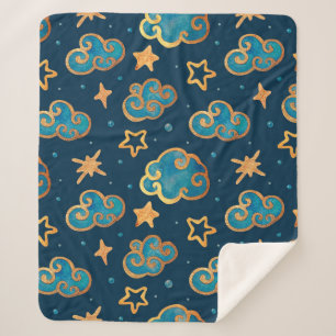 Watercolor seamless pattern with the moon, stars, sherpa blanket