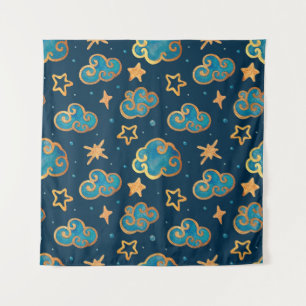 Watercolor seamless pattern with the moon, stars,  tapestry