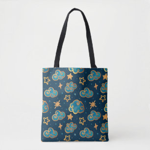 Watercolor seamless pattern with the moon, stars, tote bag