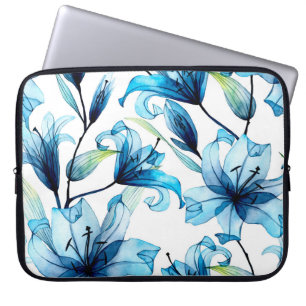 watercolor seamless pattern with transparent flowe laptop sleeve