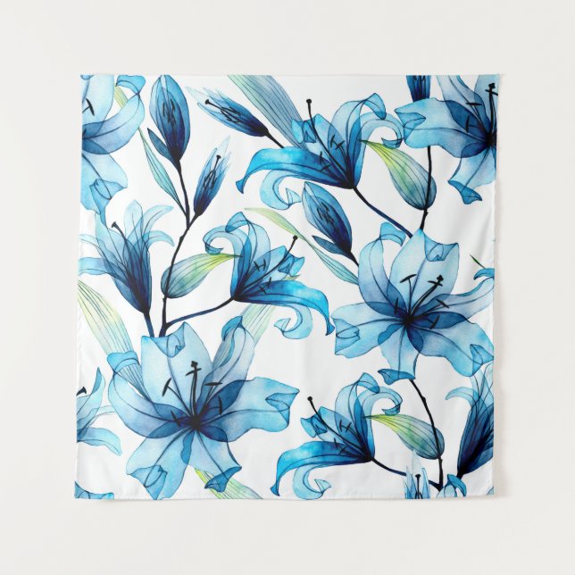 watercolor seamless pattern with transparent flowe tapestry (Front)