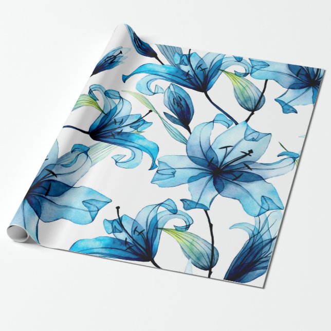 watercolor seamless pattern with transparent flowe wrapping paper (Unrolled)