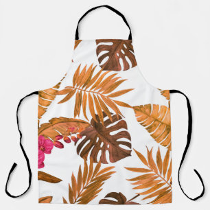 Watercolor seamless pattern with tropical leaves a apron