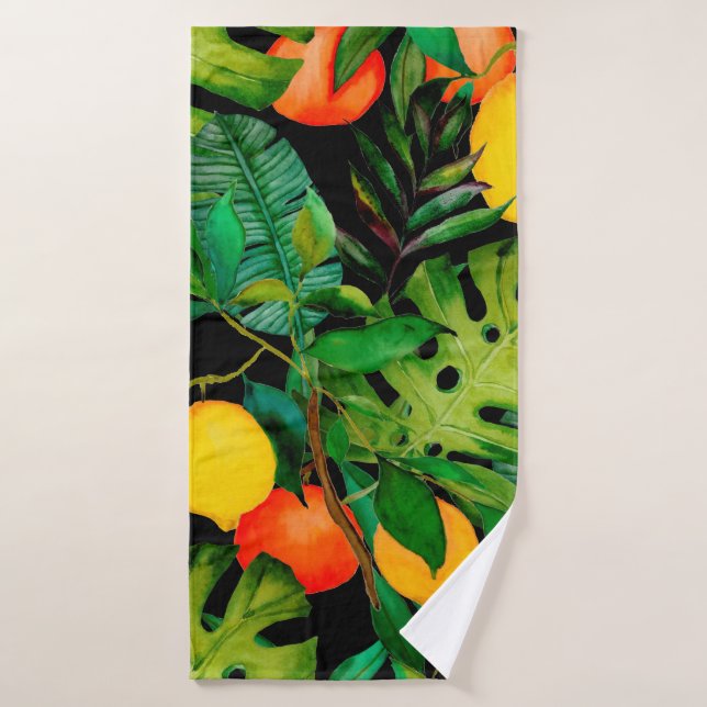Watercolor seamless pattern with tropical leaves a bath towel (Bath Towel)