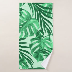 Watercolor seamless pattern with tropical leaves a bath towel