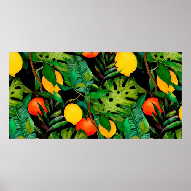 Watercolor seamless pattern with tropical leaves a poster (Front)