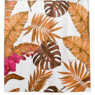 Watercolor seamless pattern with tropical leaves a shower curtain