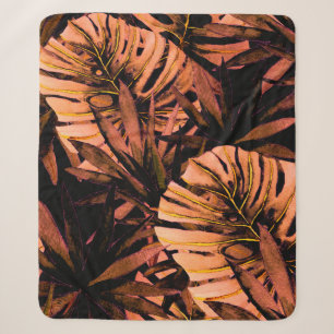 Watercolor seamless pattern with tropical leaves: sherpa blanket