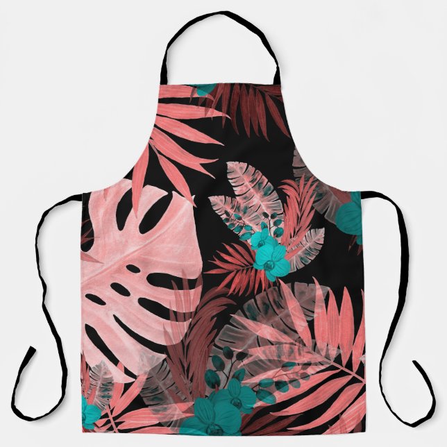 Watercolor seamless pattern with tropical plants apron (Front)